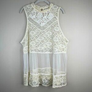 Boutique Top Womens XLarge‎ Sheer Lace Layering Boho Crochet Elegant Night Out